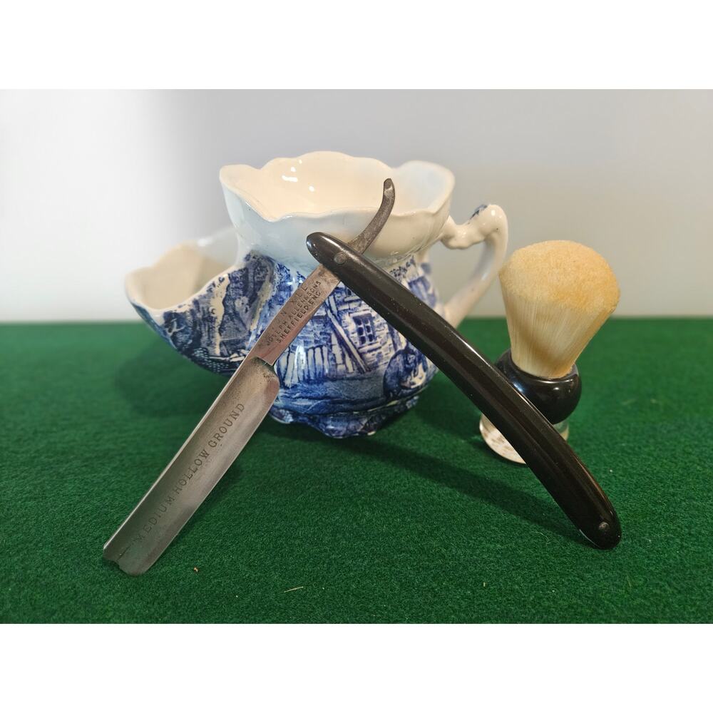 Vintage Shaving Set Old Foley James Kent Hand Engraving Shaving Schuttle Mug - Picture 3 of 12